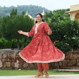 Brick Red Bandhani Gota Anarkali