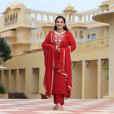 Cardinal Red Handwork Pure Georgette Kurta