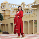 Cardinal Red Handwork Pure Georgette Kurta