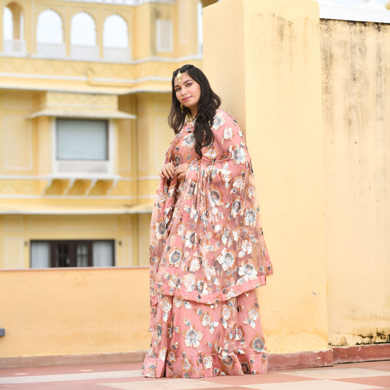 Vintage Rose Sequin Embroidered Net Lehenga Set