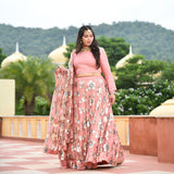 Vintage Rose Sequin Embroidered Net Lehenga Set