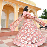 Vintage Rose Sequin Embroidered Net Lehenga Set