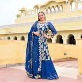 Royal Blue Leaf Sequin Embroidered Sharara Set