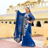 Royal Blue Leaf Sequin Embroidered Sharara Set