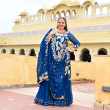 Royal Blue Leaf Sequin Embroidered Sharara Set