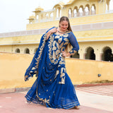 Royal Blue Leaf Sequin Embroidered Sharara Set