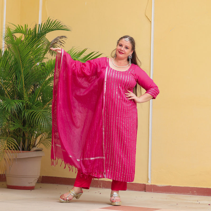 Ruby Pink Sequin Embroidered Kurta