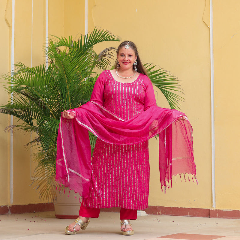 Ruby Pink Sequin Embroidered Kurta