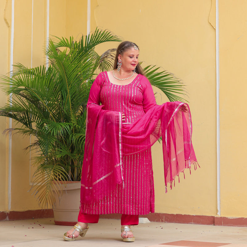 Ruby Pink Sequin Embroidered Kurta
