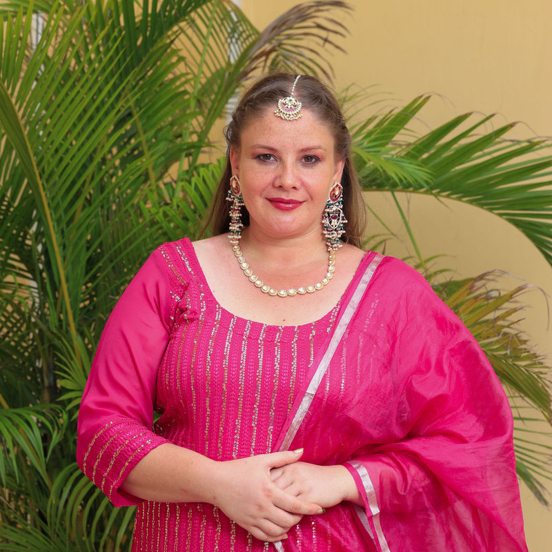 Ruby Pink Sequin Embroidered Kurta