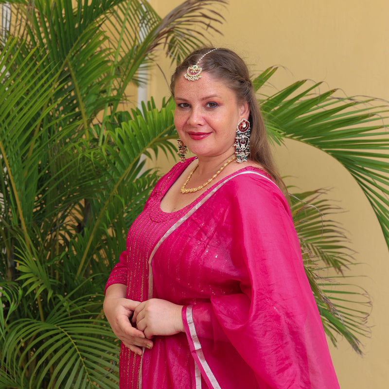 Ruby Pink Sequin Embroidered Kurta