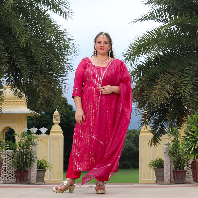 Ruby Pink Sequin Embroidered Kurta