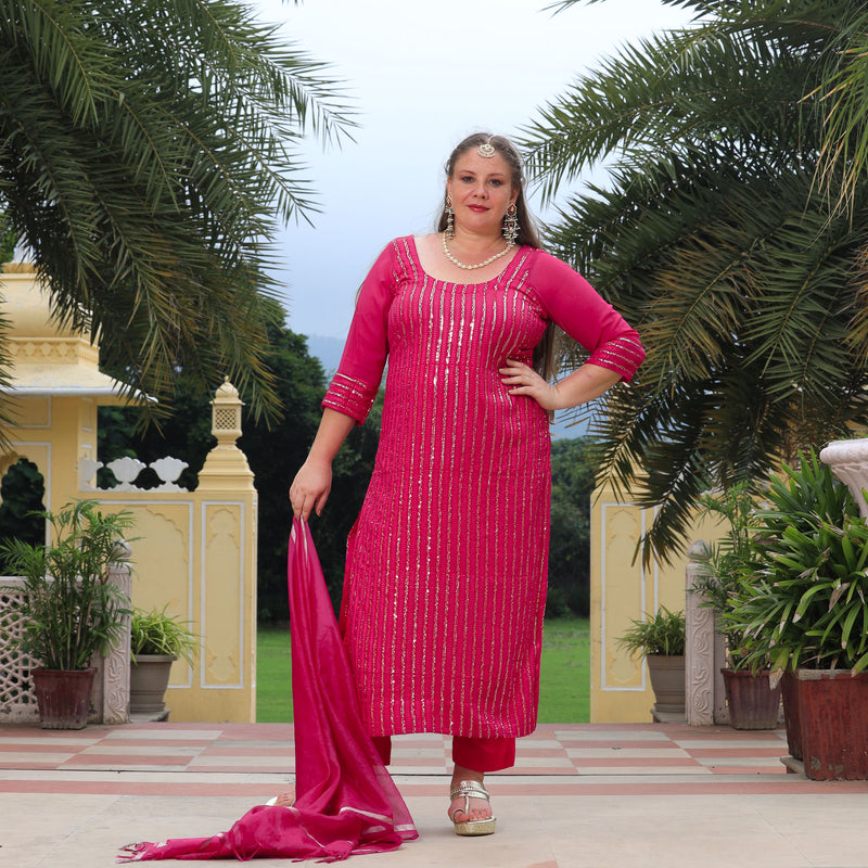 Ruby Pink Sequin Embroidered Kurta