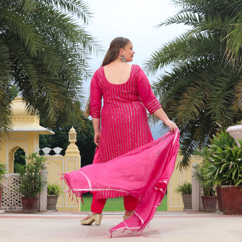 Ruby Pink Sequin Embroidered Kurta