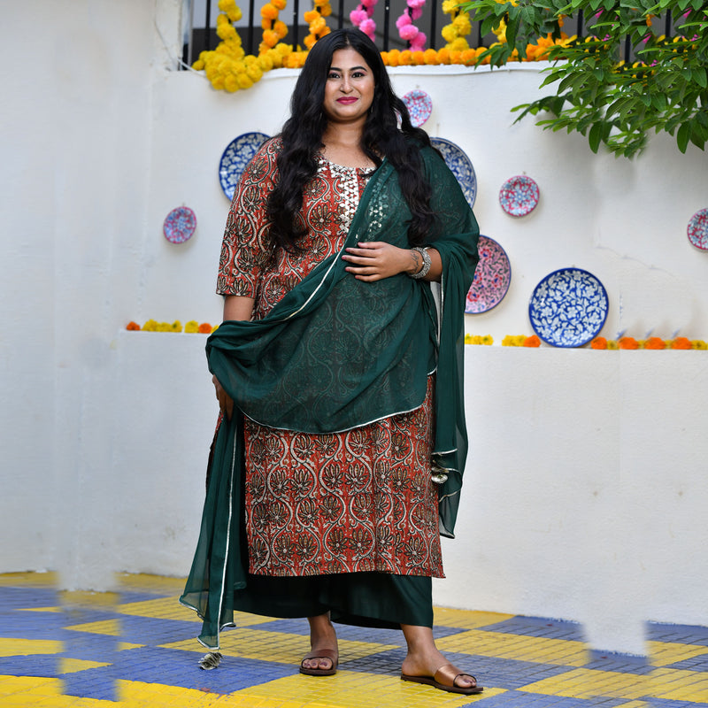 Rust Brown Kalamkari Gota Patti Kurta