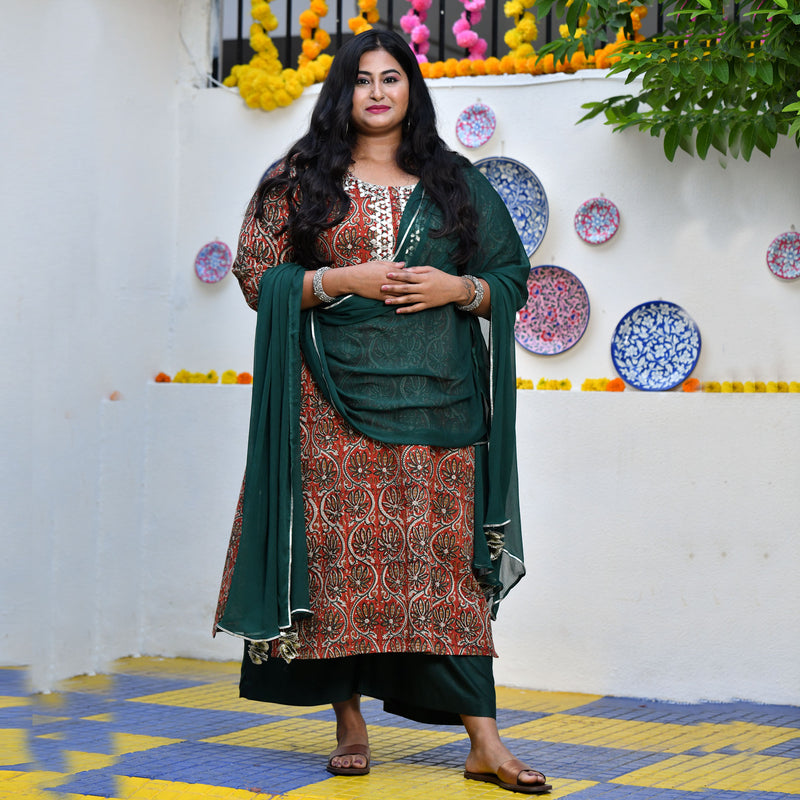 Rust Brown Kalamkari Gota Patti Kurta