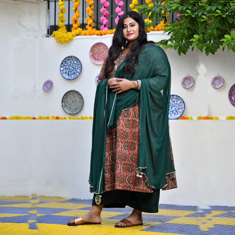 Rust Brown Kalamkari Gota Patti Kurta