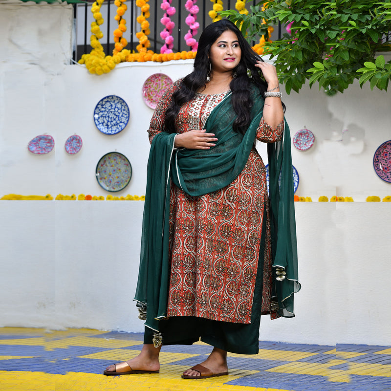 Rust Brown Kalamkari Gota Patti Kurta