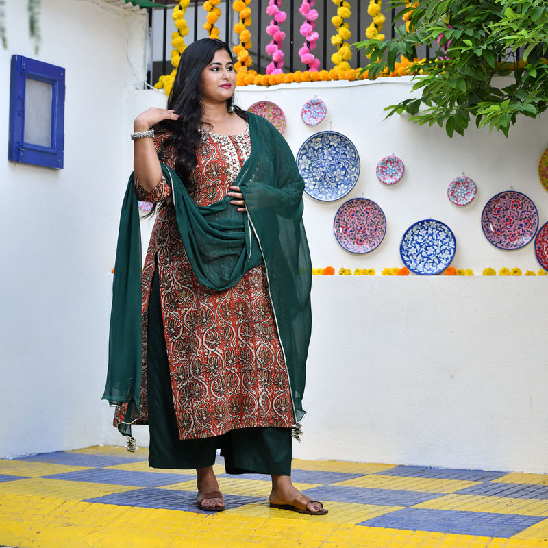 Rust Brown Kalamkari Gota Patti Kurta