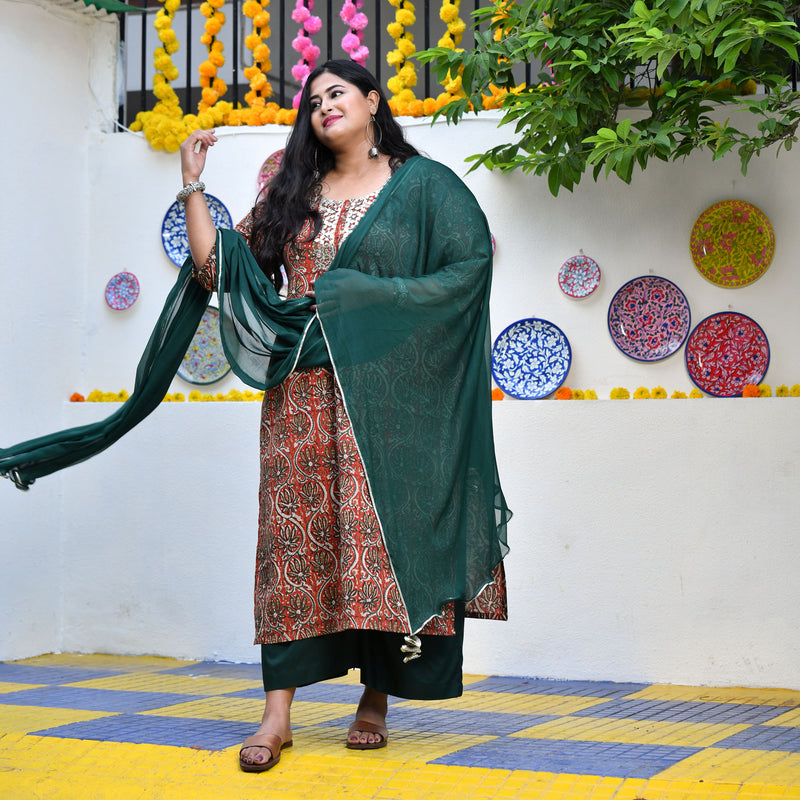 Rust Brown Kalamkari Gota Patti Kurta