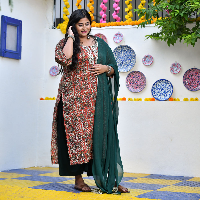 Rust Brown Kalamkari Gota Patti Kurta