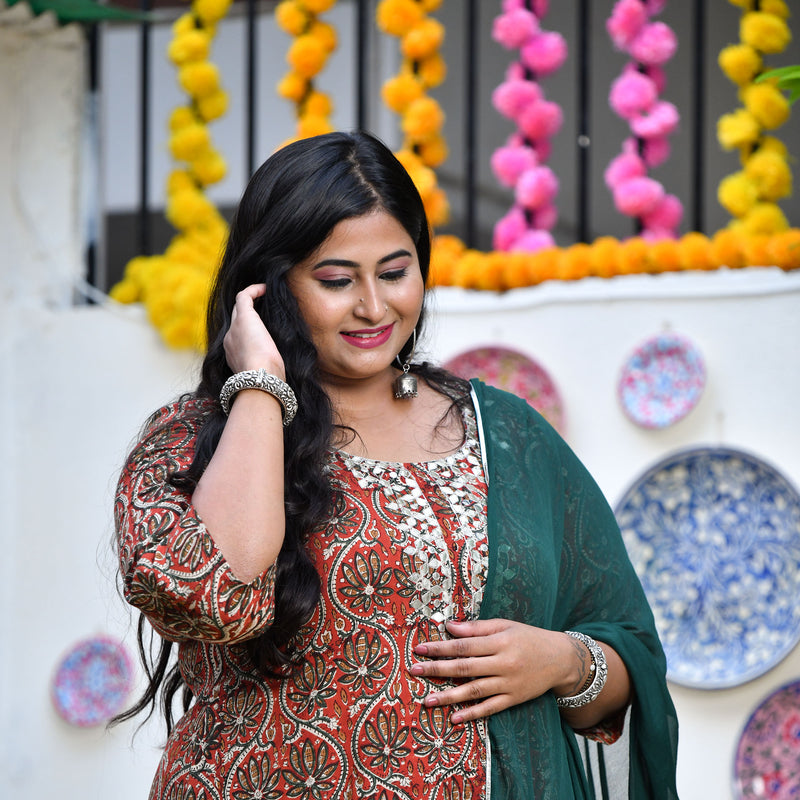 Rust Brown Kalamkari Gota Patti Kurta
