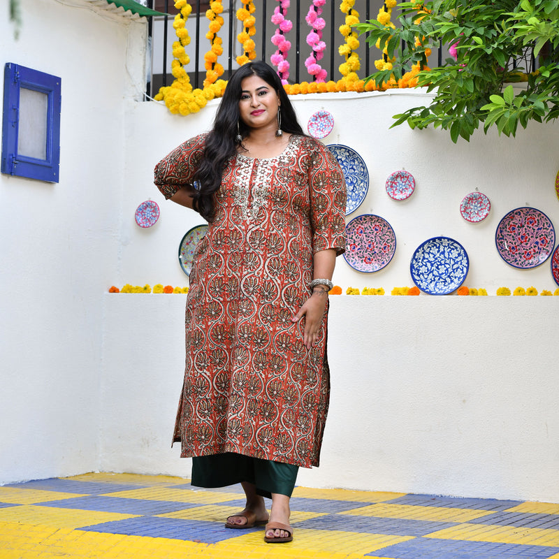 Rust Brown Kalamkari Gota Patti Kurta
