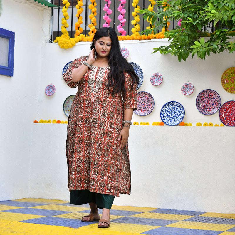 Rust Brown Kalamkari Gota Patti Kurta