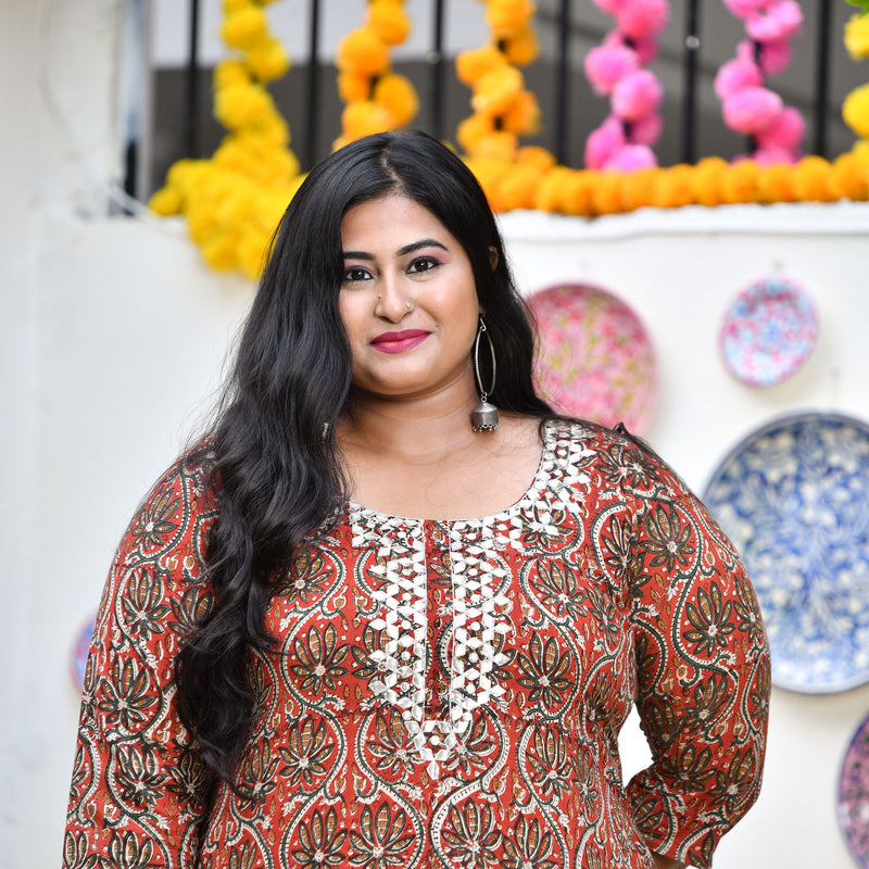 Rust Brown Kalamkari Gota Patti Kurta