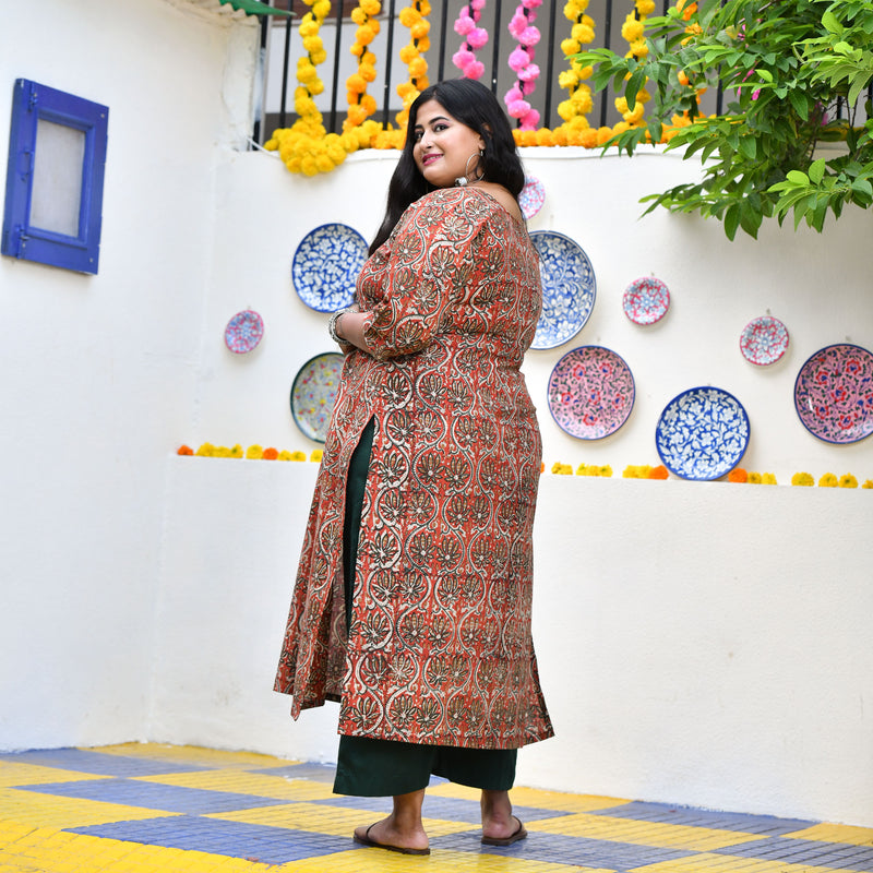 Rust Brown Kalamkari Gota Patti Kurta