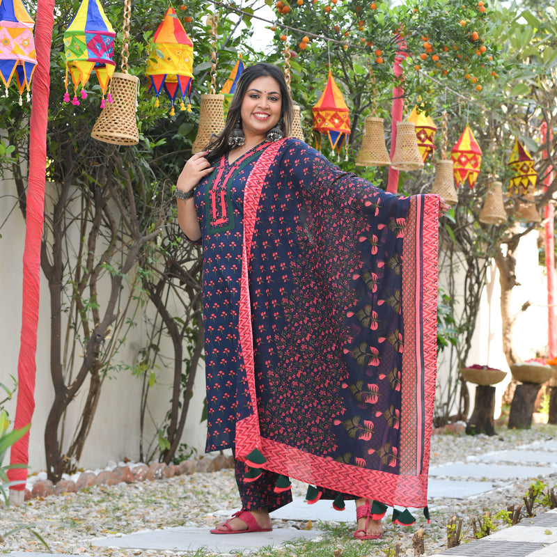 Blooming Blue Floral Cotton Suit Set