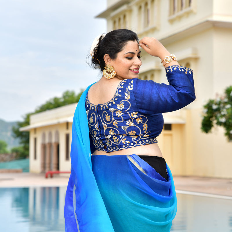 Samundri Neela Gota Patti Blouse