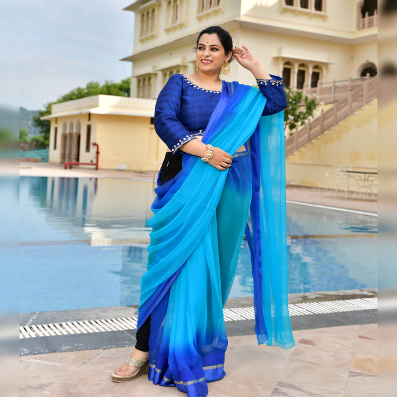 Samundri Neela Gota Patti Blouse