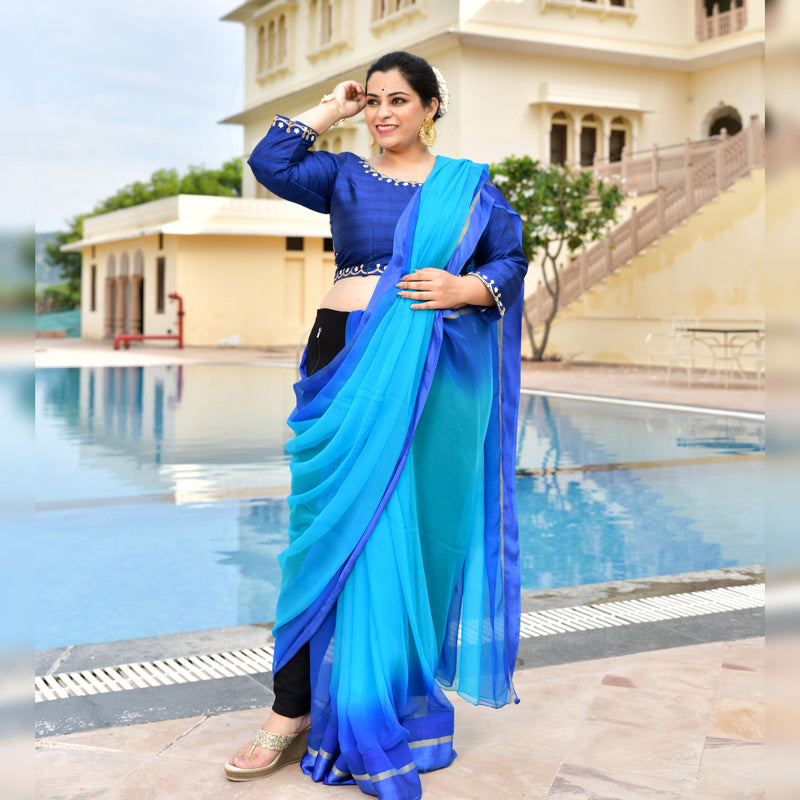 Samundri Neela Gota Patti Blouse