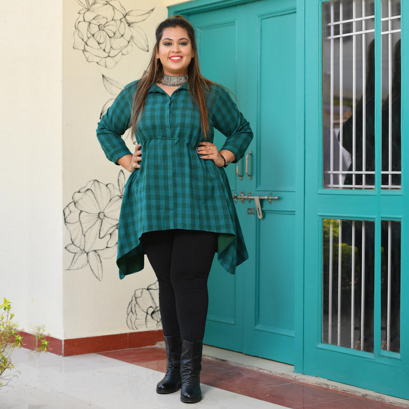 Sea Turtle Plaid High-low Woollen Top