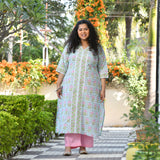 Tropical Blue Blossom Handblock Printed Suit Set