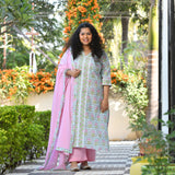 Tropical Blue Blossom Handblock Printed Suit Set