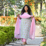 Tropical Blue Blossom Handblock Printed Suit Set
