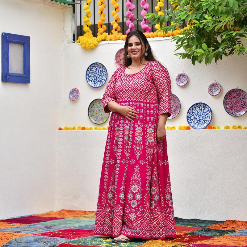 Shiraz Pink Placement Print Anarkali