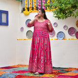 Shiraz Pink Placement Print Anarkali