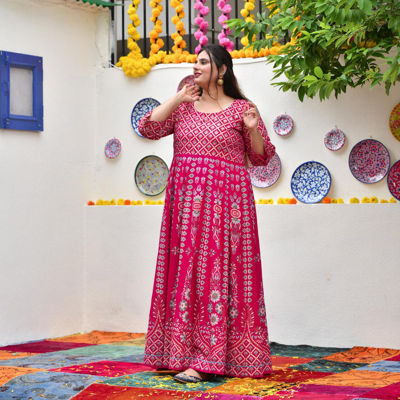 Shiraz Pink Placement Print Anarkali