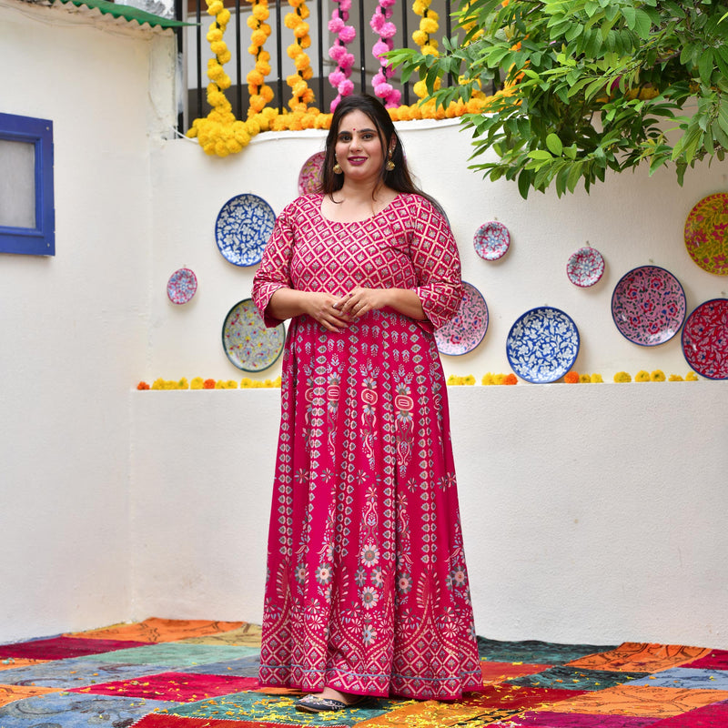 Shiraz Pink Placement Print Anarkali