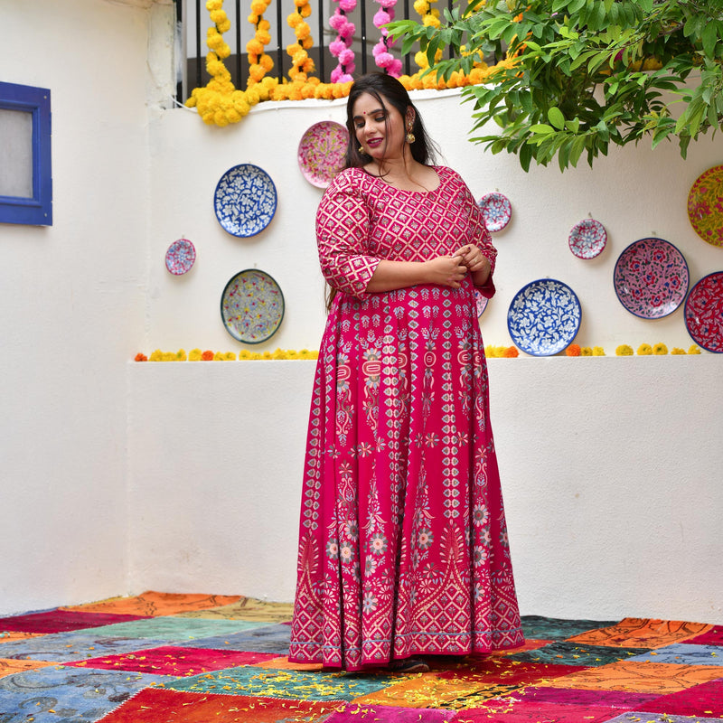 Shiraz Pink Placement Print Anarkali