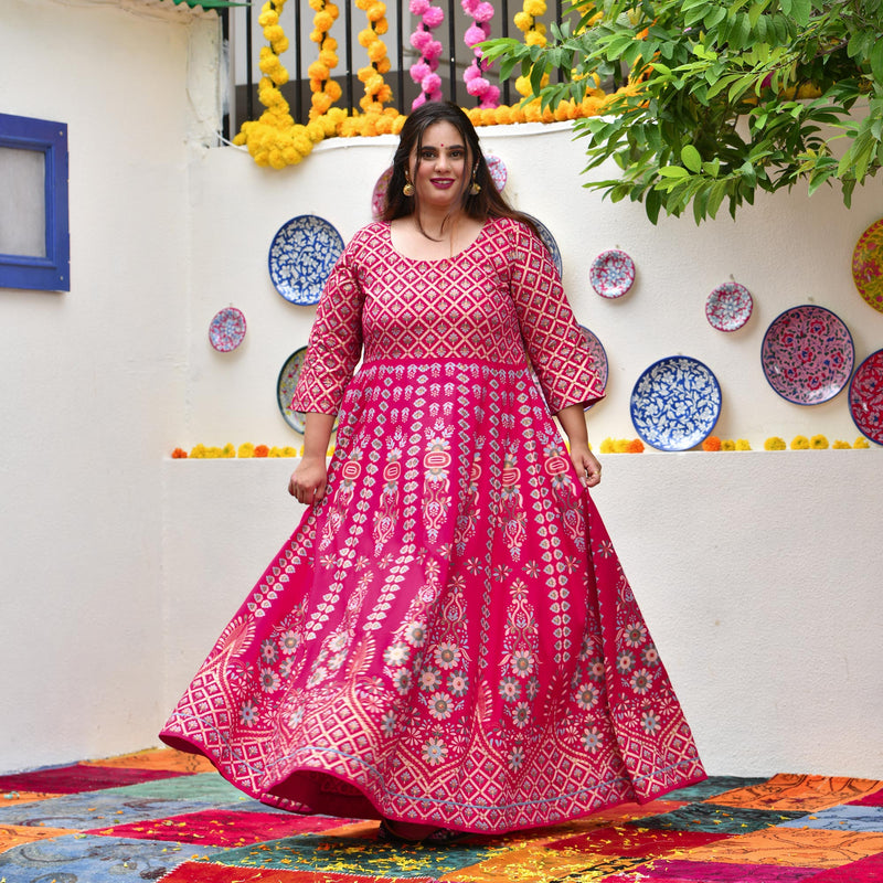 Shiraz Pink Placement Print Anarkali