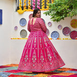 Shiraz Pink Placement Print Anarkali
