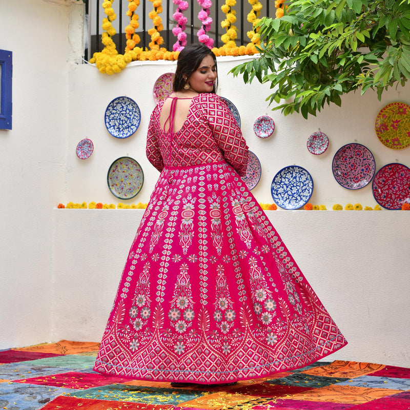 Shiraz Pink Placement Print Anarkali