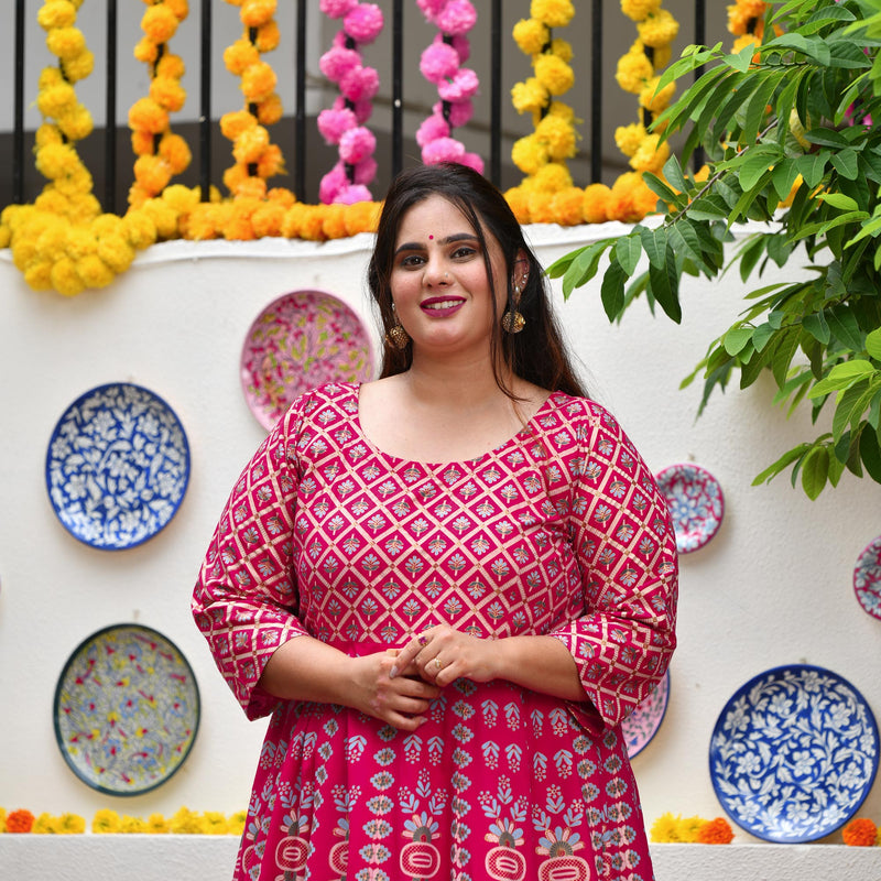 Shiraz Pink Placement Print Anarkali