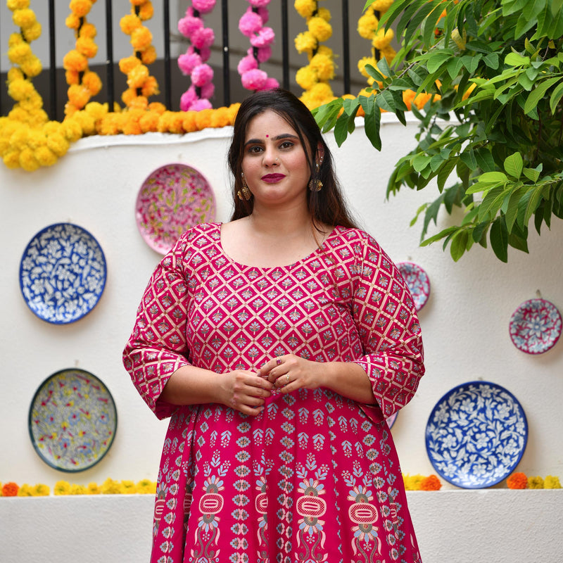 Shiraz Pink Placement Print Anarkali