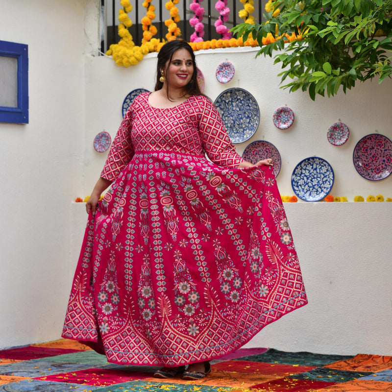 Shiraz Pink Placement Print Anarkali