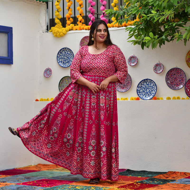 Shiraz Pink Placement Print Anarkali